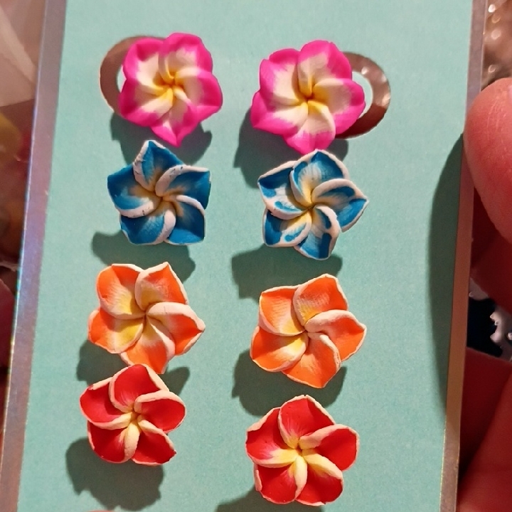 Colorful Flower Earrings Set Four Pairs With Gold-Plated Posts 14k Gold Plated